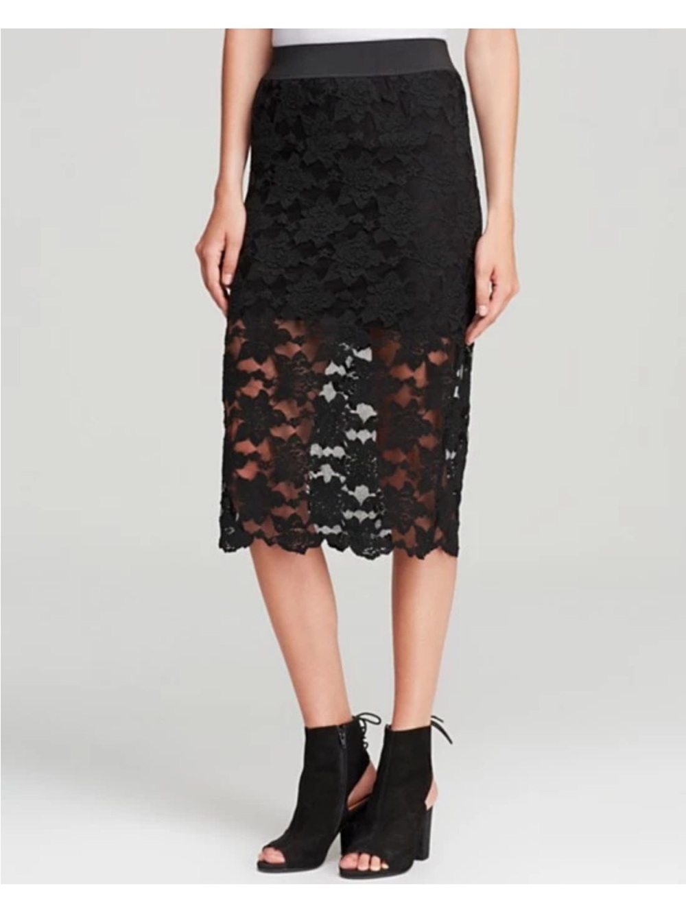 Free People Black Lace Midi Skirt